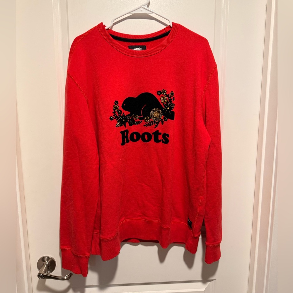 Roots Red Sweatshirt with Black Floral Logo